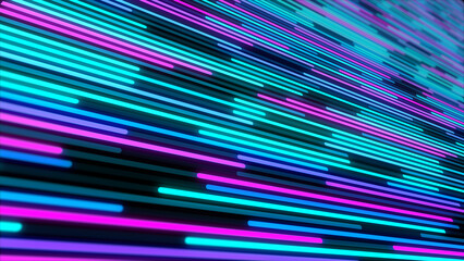Fototapete - 2D animation of glowing horizontal lines streaming across the screen. Deep blues and vibrant purples make this a great seamless loop abstract background.
