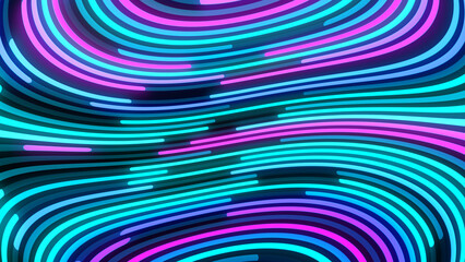 Fototapete - 2D animation of glowing horizontal lines streaming across the screen. Deep blues and vibrant purples make this a great seamless loop abstract background.
