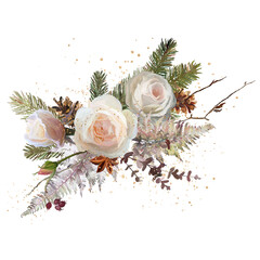 Wall Mural - Christmas composition with white roses