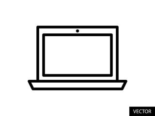 Poster - Laptop vector icon in line style design for website, app, UI, isolated on white background. Editable stroke. Vector illustration.