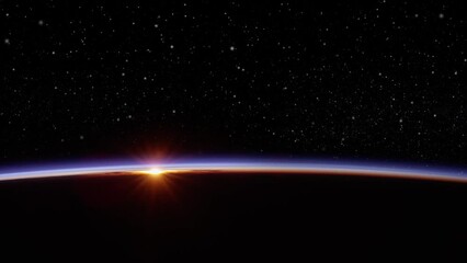 Wall Mural - Sunrise over planet earth globe view from space, stars and outer space in background, animation based on image by Nasa