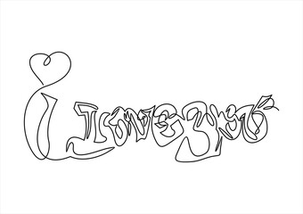Wall Mural - continuous line drawing. i love you. hand drawn illustration.