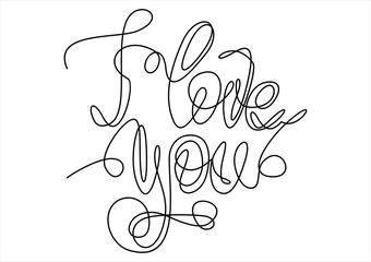 Canvas Print - Continuous line drawing. I love you.  Hand drawn illustration.