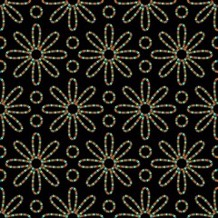 Wall Mural - beaded flowers seamless vector pattern on black background