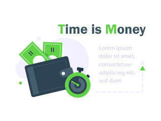 Time is money, business and finance concept. Quick payment, clock and cash, fast loan, easy credit