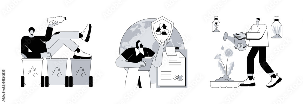 Waste disposal and reuse abstract concept vector illustration set ...