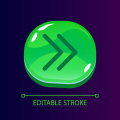 Poster - Double right side arrow glossy ui button with linear icon. Control function. Digital technology. Isolated user interface element for web, mobile, video game design. Editable stroke. Arial font used
