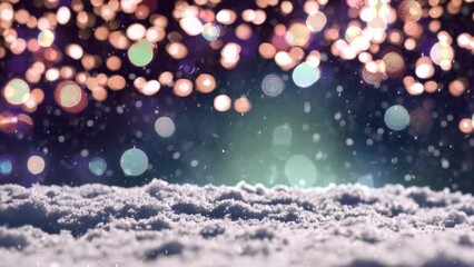 Wall Mural - A Christmas lights bokeh background with animated snow falling seamless loop.
