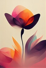 Vertical AI-generated Image Of An Abstract Orange Purple Flower Design On A Light Background