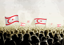 Crowd With The Flags Of Northern Cyprus, People Cheering National Team Of Northern Cyprus. Ai Generated Illustration Of Crowd.