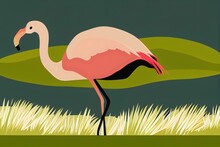 Beautiful Pink Flamingo On The Green Background