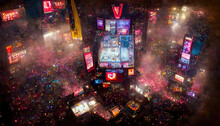 AI Generated Image Of An Aerial View Of New York's Times Square On New Year's Eve With A Large Crowd Gathered To Usher In The New Year