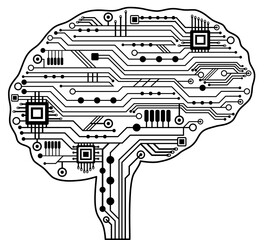 Aufkleber - Electronic digital circuit human brain. Artificial intelligence, cyber mind concept. Circuit board chips. Big data Cyberspace. Abstract lines template, vector design.