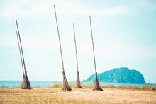 Beautiful Shot Of The 'flying Broomstick Installation Art' In Chaojing Park, Keelung City, Taiwan