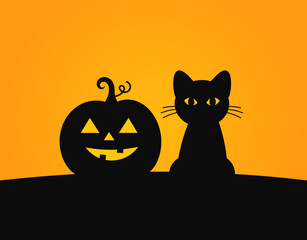 Canvas Print - Black cat and pumpkin Halloween background.