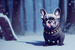 French bulldog dog in the winter snow