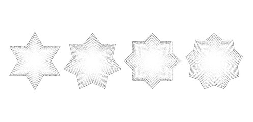 Poster - Dotted grain stars set. Black stippled shapes collection. Various noise textured asterisks. Different halftone dot work stellar forms. Vector stochastic