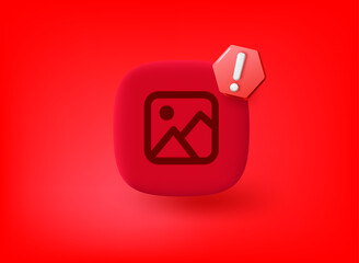 Poster - Image gallery icon with exclamation point pictogram. Vector 3d illustration