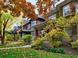 Sticker - Residential street with old two story houses in autumn