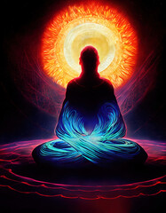Wall Mural - Silhouette meditates, yoga, illustration, colorful, rendered