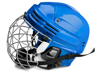 Canvas Print - Blue Ice Hockey Helmet with Cage, Isolated on Transparent Background