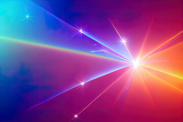 Poster - A holographic rainbow unicorn pastel purple pink teal colors abstract background. Optical crystal prism flare beams. Neon light flares