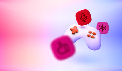 Poster - Modern video game joystick with app icons. 3d vector banner with copy space