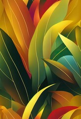 Wall Mural - Abstract foliage botanical seamless background. Colorful wallpaper of tropical plants, flowers, floral, leaf branches. Foliage of exotic plants in summer for banner, prints, decor, wall art.