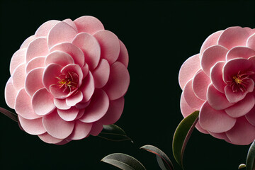 Poster - Beautiful close up pink camellia flower with cinematic lighting. 3D illustration