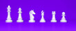 Leinwandbild Motiv A set of white chess pieces. Chess piece icons. Board game. 3d rendering isolated on pruple background.
