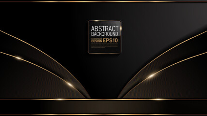 Wall Mural - gold curve line on black luxury background, image abstract, overlap layer shadow gradients space composition, for banner, template design