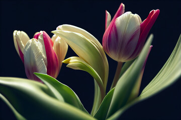 Wall Mural - White and pink closeup tulips flower. Natural background and wallpaper. 3D illustration