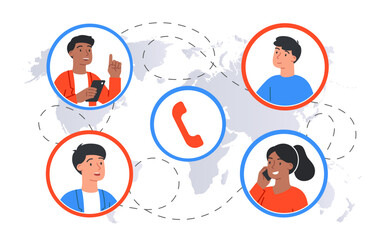 Poster - telephone network concept. avatars of men and women with smartphones in their hands. modern technolo
