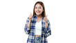 Happy beautiful Asian girl thumbs up and smiling. PNG file format transparent background.