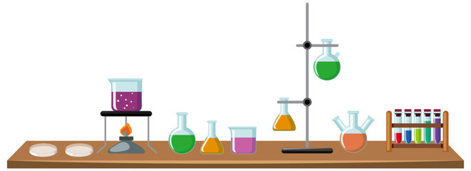 Wall Mural - science experiment tools cartoon