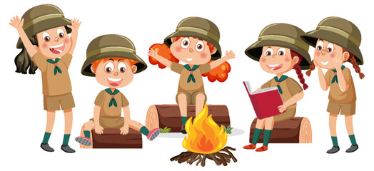 Wall Mural - children in camping outfit