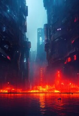 Wall Mural - dystopian blade runner city. Generative AI Technology	