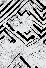 Poster - Hand drawn various shapes, flowers, lines, squares and doodle objects. Set of three abstract contemporary modern trendy 2d illustrated seamless patterns. Perfect for textile prints. Every pattern is