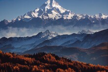 Mont Blanc Is The Highest Mountain In The Alps And The Highest In Europe. Beautiful Panorama Of European Alps In Sunny Day. Haute Savoie, France