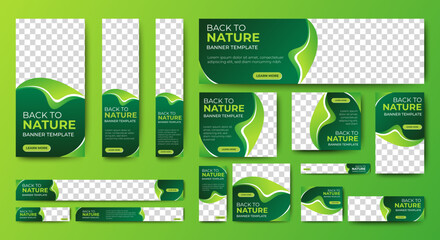 Nature banners design web template Set, Horizontal header web banner. Beauty green cover header background for website design, Social Media Cover ads banner, flyer, invitation card