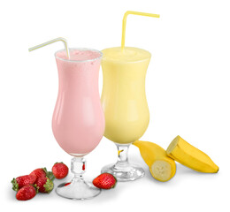 Poster - Fruit Smoothies with Straws  Isolated on a White Background