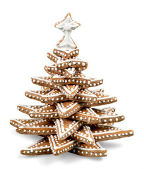 Wall Mural - volume gingerbread cookie made in the shape of a christmas tree (fir-tree) with star isolated on the