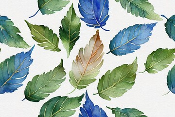 Wall Mural - Seamless watercolor hand drawn leaves pattern. illustration.