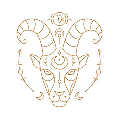 capricorn zodiac astrology horoscope stylized sign thin line. elegant symbol of esoteric, zodiacal a