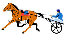 Illustration Of A Horse And Jockey Harness Racing On Isolated White Background Done In Retro Style.