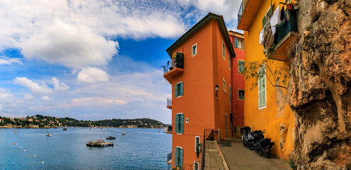 Wall Mural - Terracotta houses above Mediterranean Sea, Villefranche sur Mer, South of France