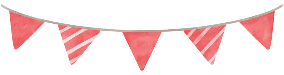 Wall Mural - Christmas red stripe triangle party bunting. Watercolor illustration.