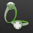 Wireframe green material of jewelry production CAD model engagement rings. 3D rendering