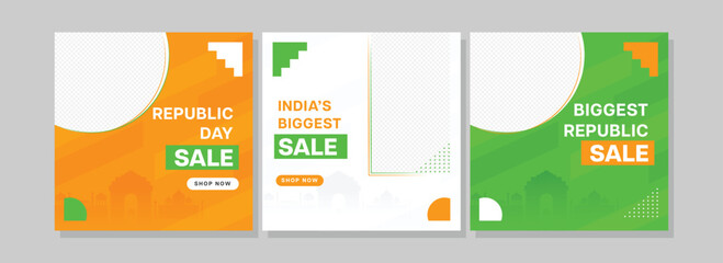 Poster - Social Media Republic Day Sale Post Or Template With Space For Product Image In Tricolor.