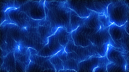 abstract digital blue color wave with flowing small particles dance motion on wave and light abstrac